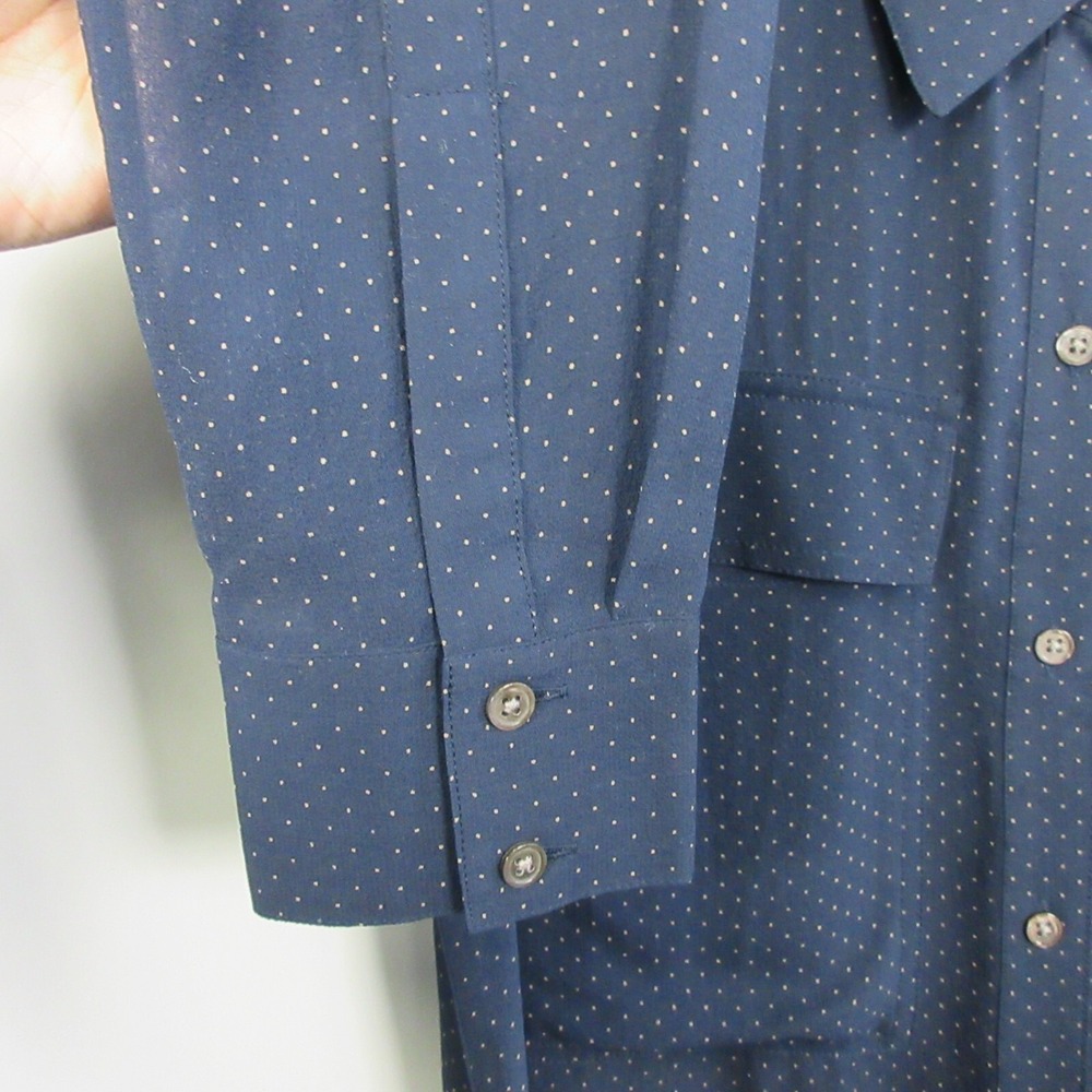 Club Monaco 100% Silk Polka dot Button Front Blouse Women S Navy Sheer 94 - Picture 6 of 9
